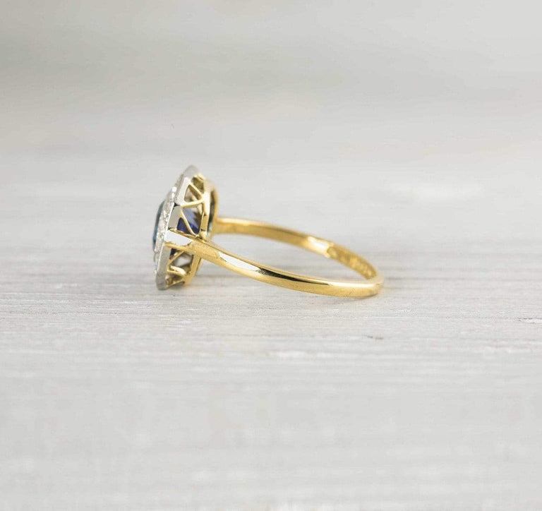 1.20 Carat Vintage Edwardian Sapphire & Diamond Cluster Engagement Ring