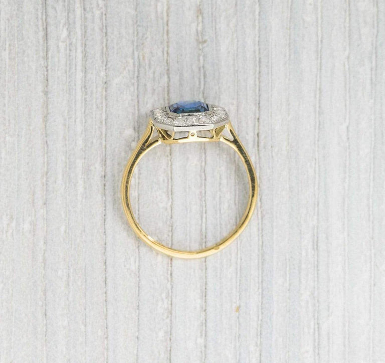 1.20 Carat Vintage Edwardian Sapphire & Diamond Cluster Engagement Ring