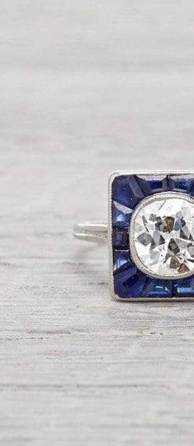 1.22 Carat Art Deco Diamond and Sapphire Engagement Ring