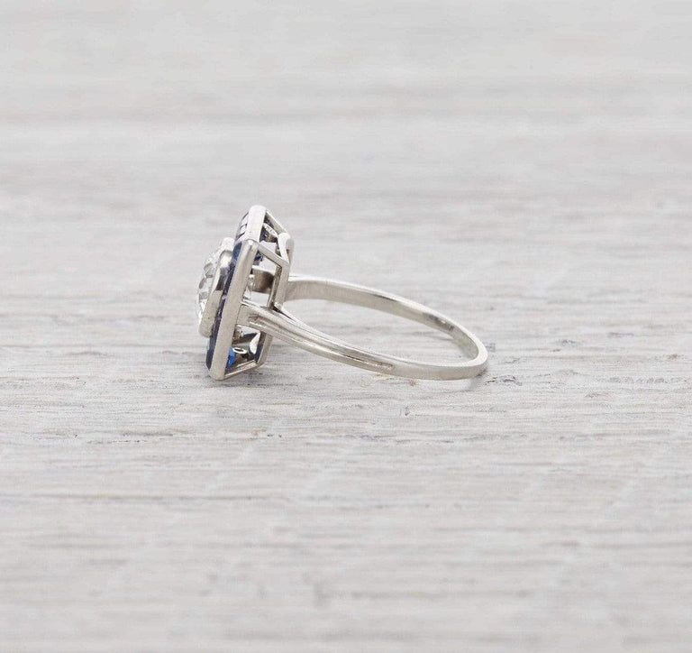 1.22 Carat Art Deco Diamond and Sapphire Engagement Ring