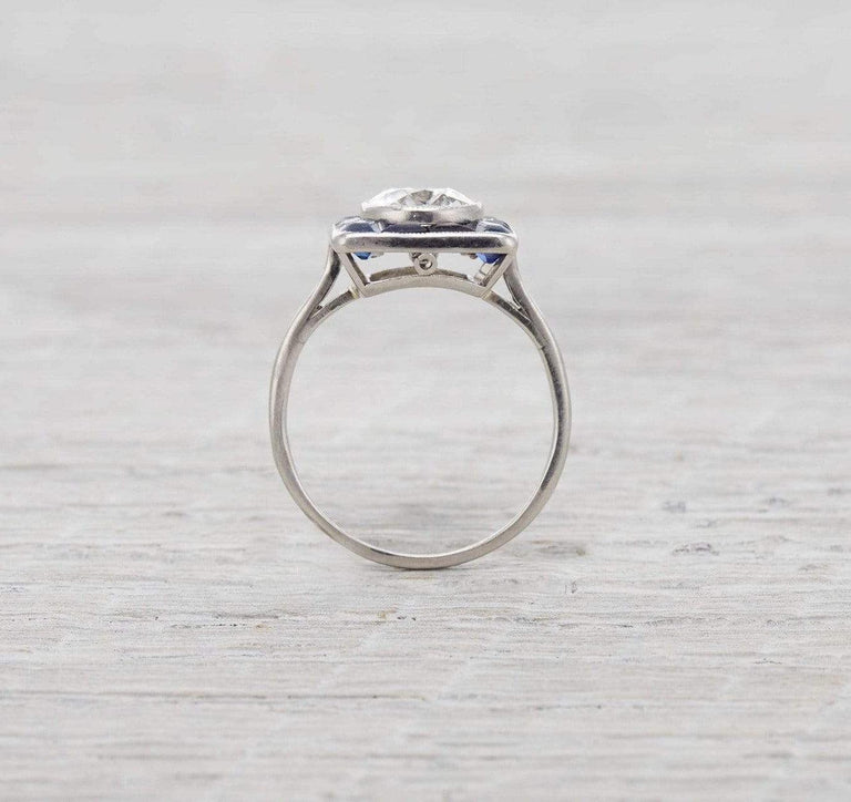 1.22 Carat Art Deco Diamond and Sapphire Engagement Ring
