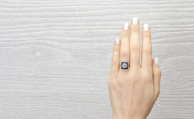 1.22 Carat Art Deco Diamond and Sapphire Engagement Ring