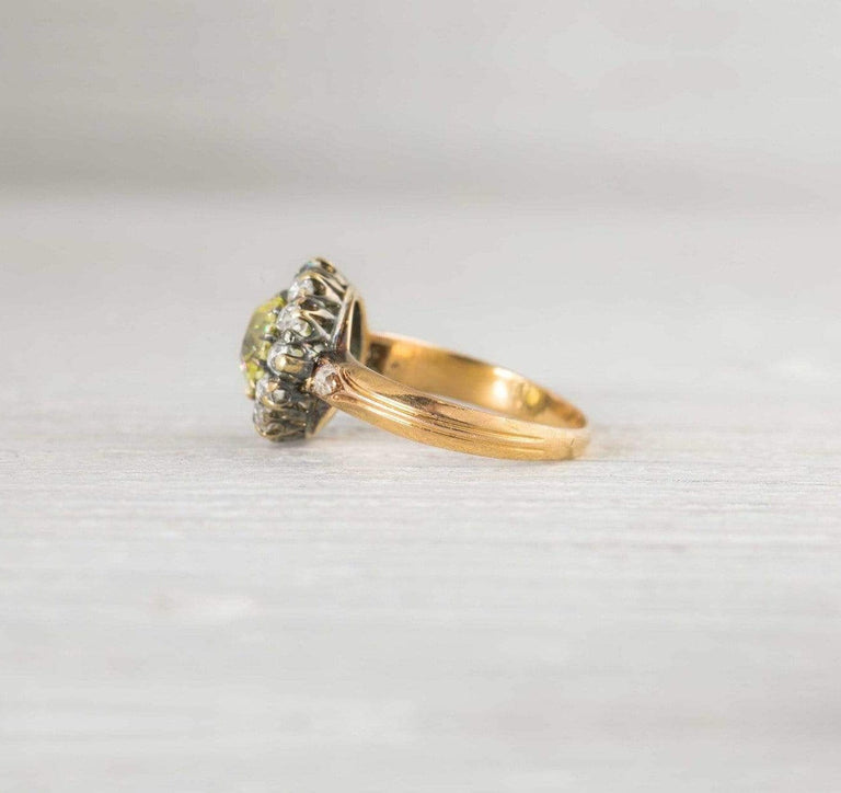 1.29 Carat Antique Cushion Cut Yellow Diamond Cluster Engagement Ring