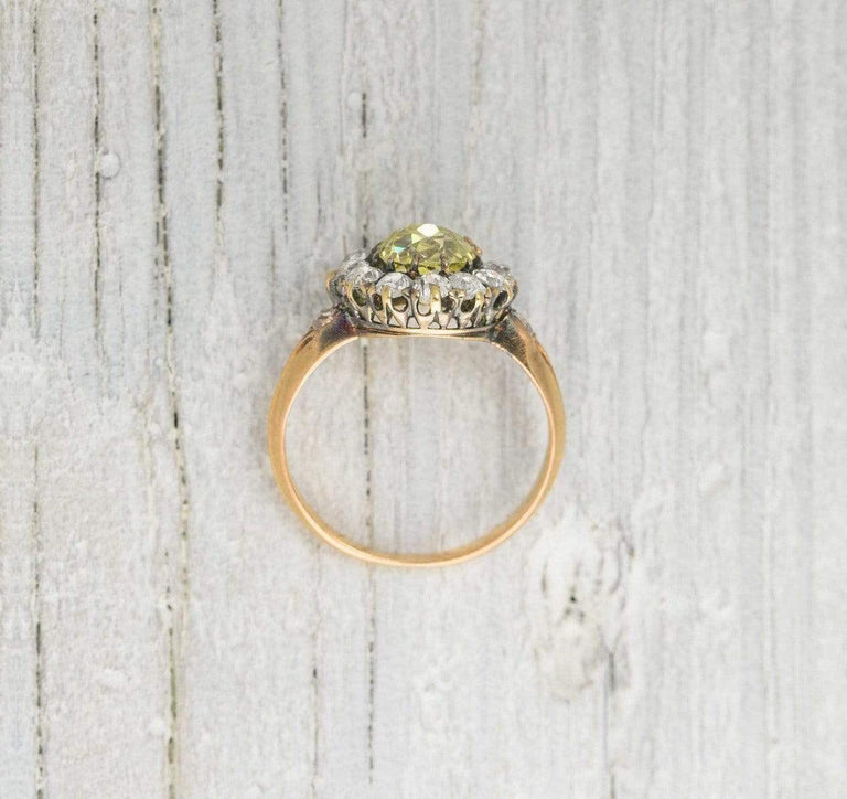 1.29 Carat Antique Cushion Cut Yellow Diamond Cluster Engagement Ring