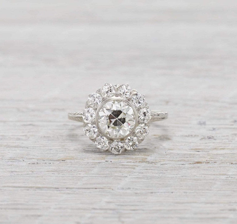 1.31 Carat Edwardian Diamond Cluster Engagement Ring