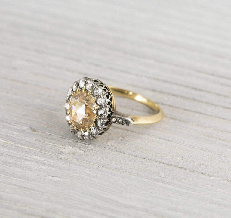 1.35 Carat Antique Edwardian Yellow-Brown Rose Cut Diamond Engagement Ring