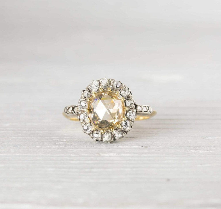 1.35 Carat Antique Edwardian Yellow-Brown Rose Cut Diamond Engagement Ring
