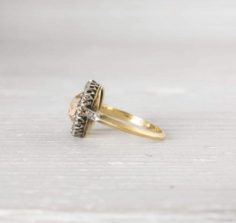 1.35 Carat Antique Edwardian Yellow-Brown Rose Cut Diamond Engagement Ring
