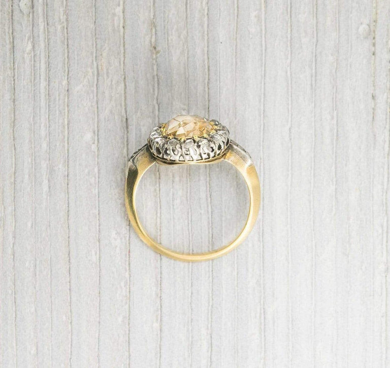 1.35 Carat Antique Edwardian Yellow-Brown Rose Cut Diamond Engagement Ring