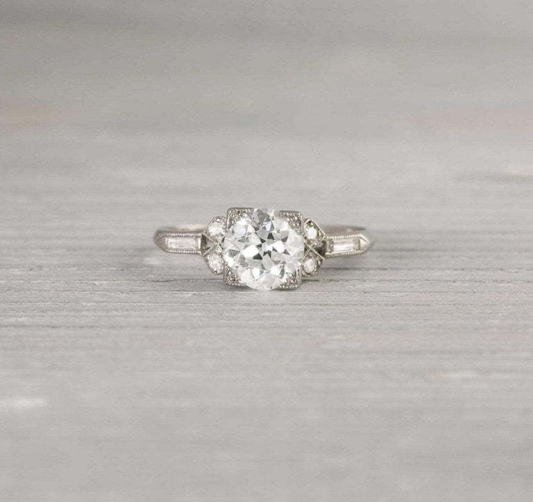 1.36 Carat Vintage Old European Cut Diamond Engagement Ring