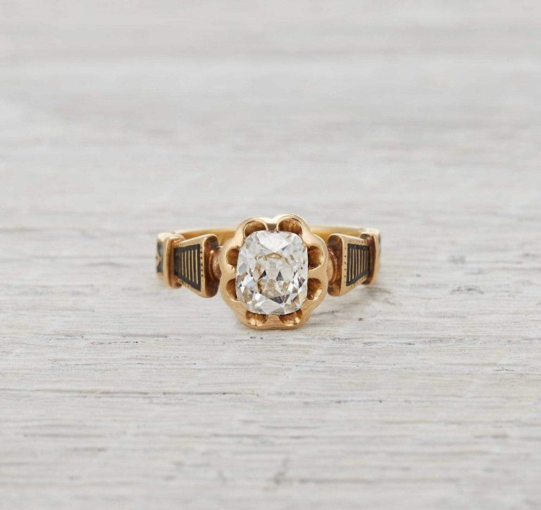 1.38 Carat Victorian Cushion Cut Diamond Engagement Ring