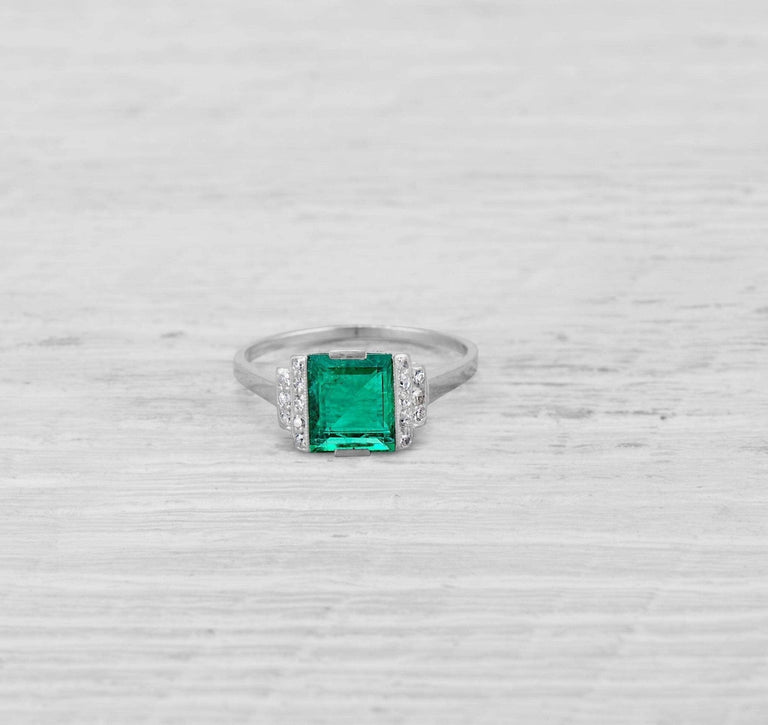 1.40 CARAT ART DECO EMERALD AND DIAMOND RING