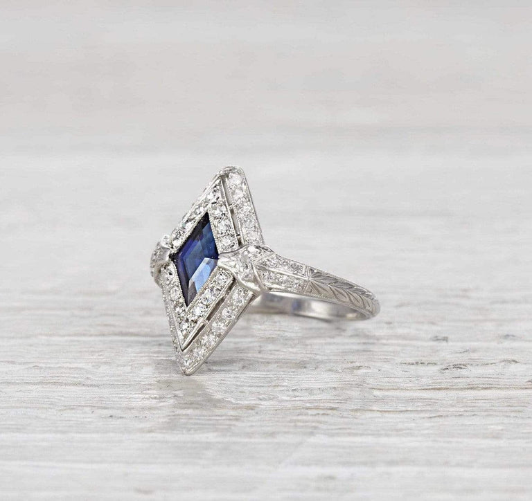 1.40 Carat Art Deco Sapphire and Diamond Ring