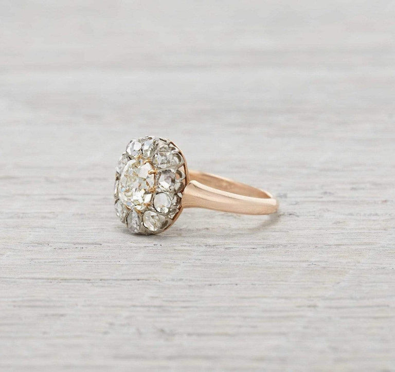 1.40 Carat Edwardian Diamond Cluster Gold Engagement Ring