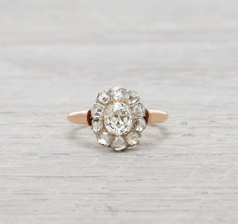 1.40 Carat Edwardian Diamond Cluster Gold Engagement Ring