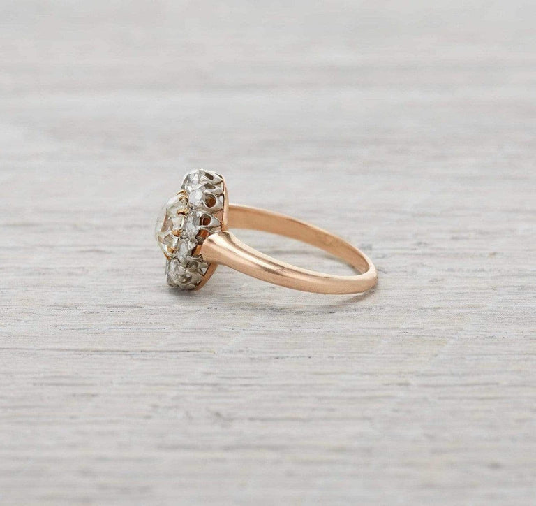 1.40 Carat Edwardian Diamond Cluster Gold Engagement Ring