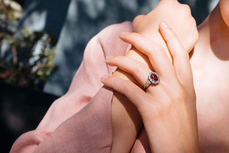 1.45 CARAT PINK TOURMALINE AND DIAMOND ENGAGEMENT RING