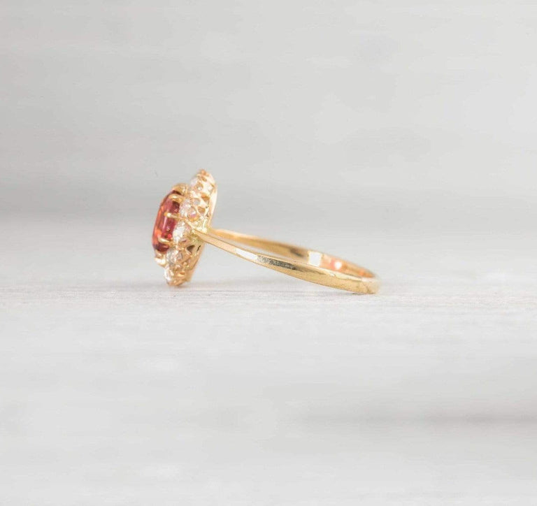 1.50 Carat Antique Victorian Rubelite & Diamond Cluster Engagement Ring