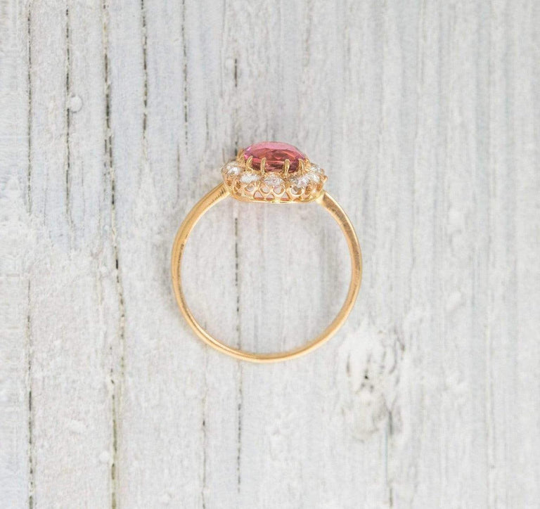 1.50 Carat Antique Victorian Rubelite & Diamond Cluster Engagement Ring