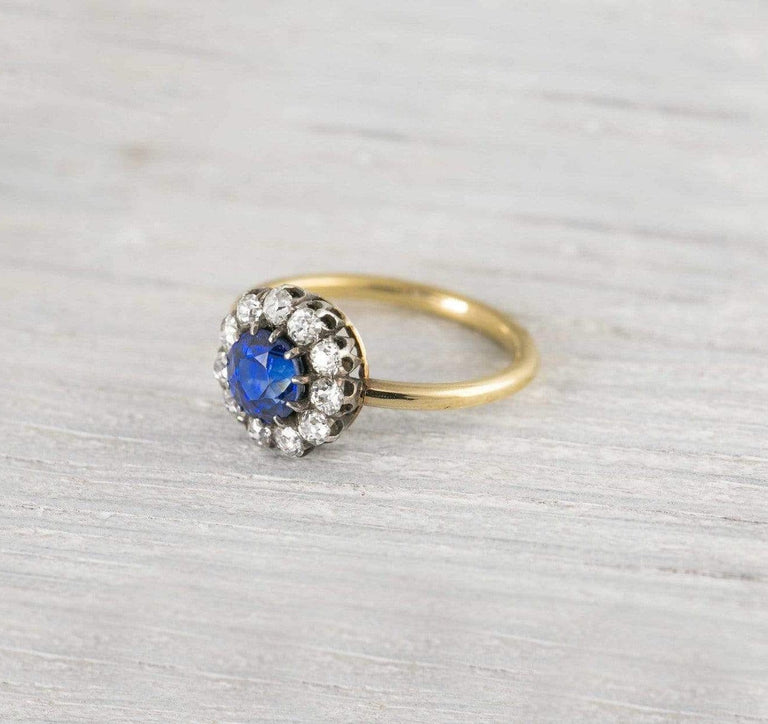 1.50 Carat Antique Victorian Sapphire & Diamond Cluster Engagement Ring