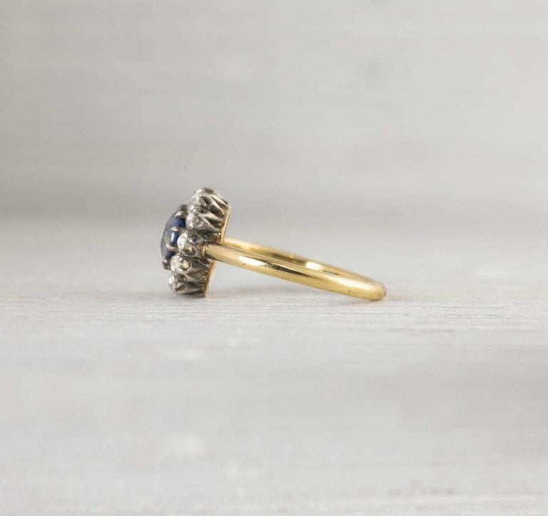 1.50 Carat Antique Victorian Sapphire & Diamond Cluster Engagement Ring