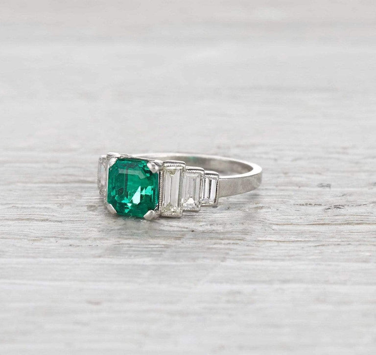 1.50 Carat Art Deco Emerald Engagement Ring