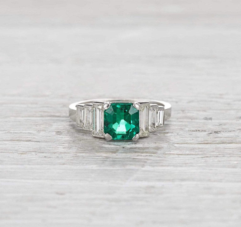 1.50 Carat Art Deco Emerald Engagement Ring