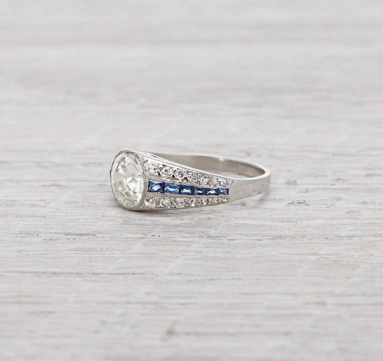 1.50 Carat Art Deco Sapphire and Diamond Engagement Ring