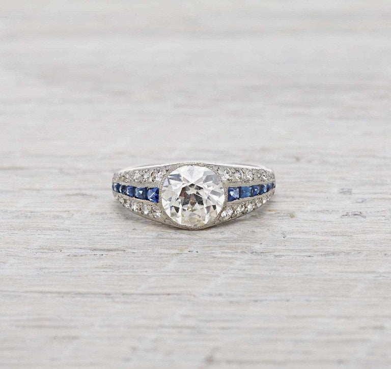 1.50 Carat Art Deco Sapphire and Diamond Engagement Ring