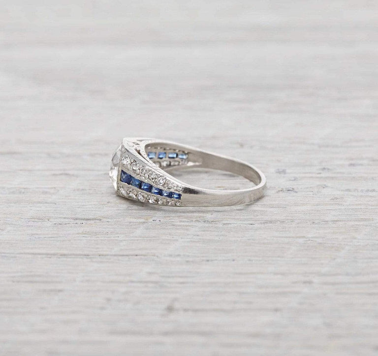 1.50 Carat Art Deco Sapphire and Diamond Engagement Ring