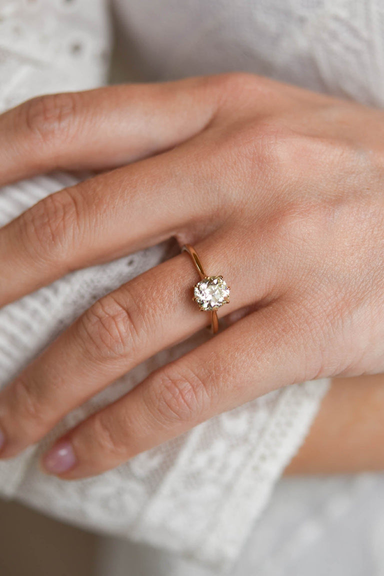 1.55Ct Old Mine Diamond Solitaire in Yellow Gold | Astrid