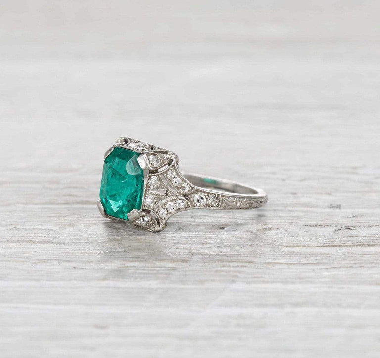1.60 Carat Art Deco Emerald Ring