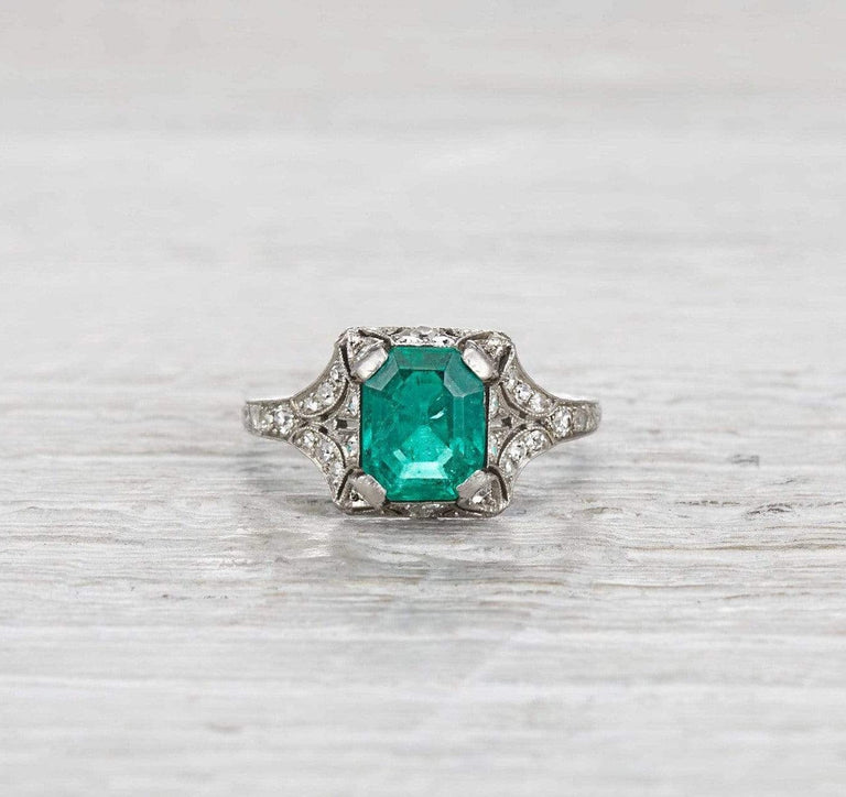 1.60 Carat Art Deco Emerald Ring
