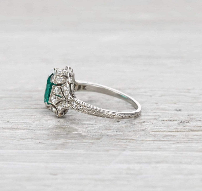 1.60 Carat Art Deco Emerald Ring