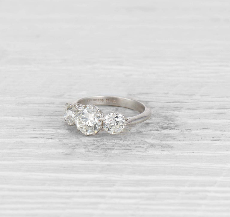 1.62 CARAT TIFFANY & CO. THREE STONE DIAMOND ENGAGEMENT RING