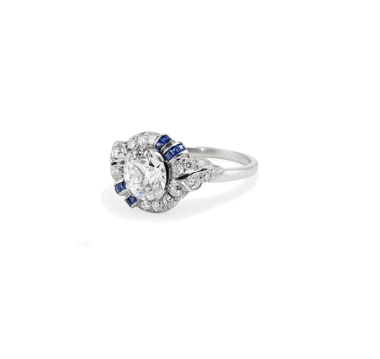 1.63 Carat Art Deco William Barthman Diamond and Sapphire Ring