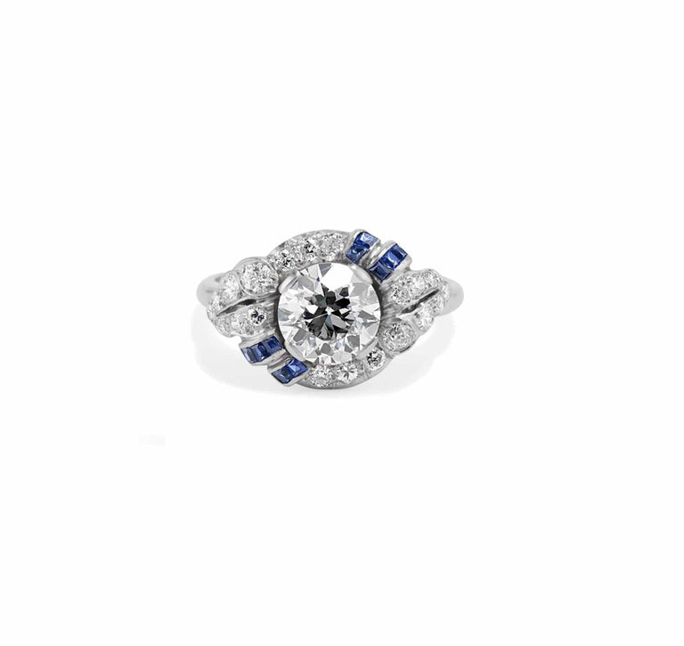 1.63 Carat Art Deco William Barthman Diamond and Sapphire Ring