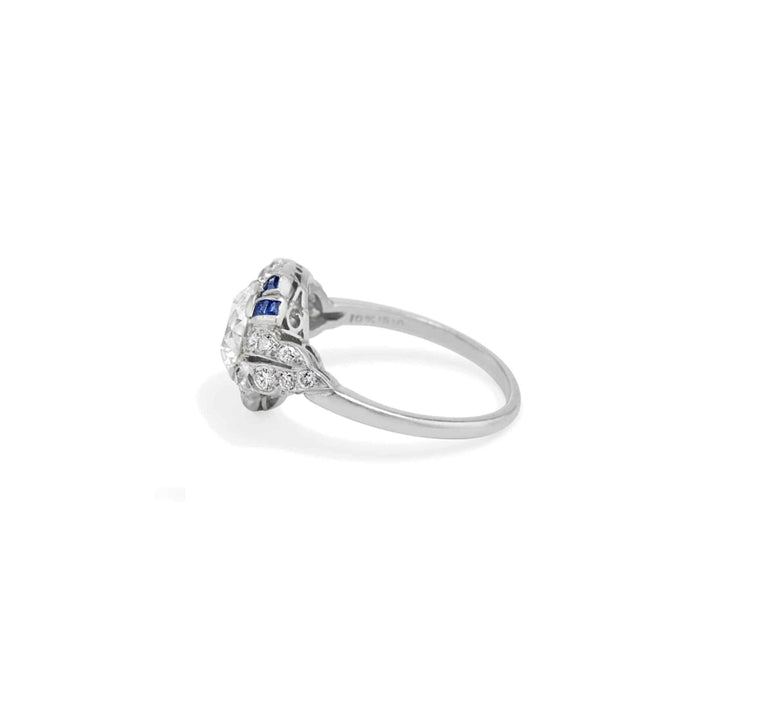 1.63 Carat Art Deco William Barthman Diamond and Sapphire Ring