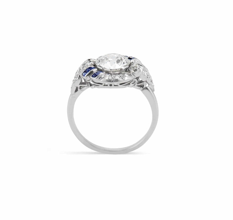 1.63 Carat Art Deco William Barthman Diamond and Sapphire Ring