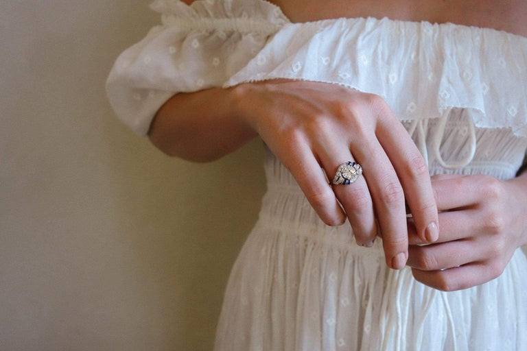 1.63 Carat Art Deco William Barthman Diamond and Sapphire Ring