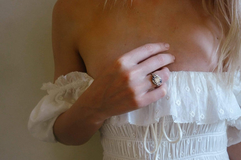 1.63 Carat Art Deco William Barthman Diamond and Sapphire Ring