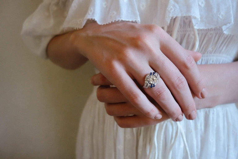1.63 Carat Art Deco William Barthman Diamond and Sapphire Ring