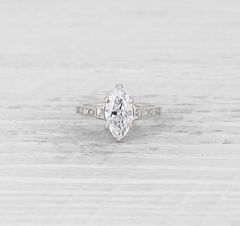1.71 Carat Art Deco Marquise-cut Diamond Ring