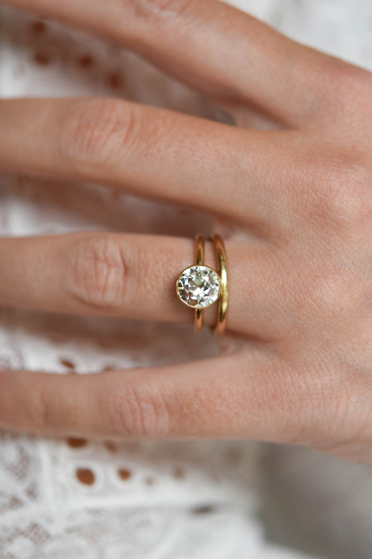 1.79Ct Old European Cut Diamond Bezel Solitaire Yellow Gold Engagement Ring