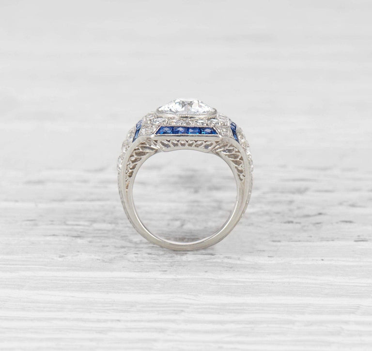 1.82 CARAT ART DECO DIAMOND AND SAPPHIRE ENGAGEMENT RING