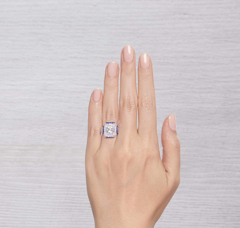 1.82 CARAT ART DECO DIAMOND AND SAPPHIRE ENGAGEMENT RING