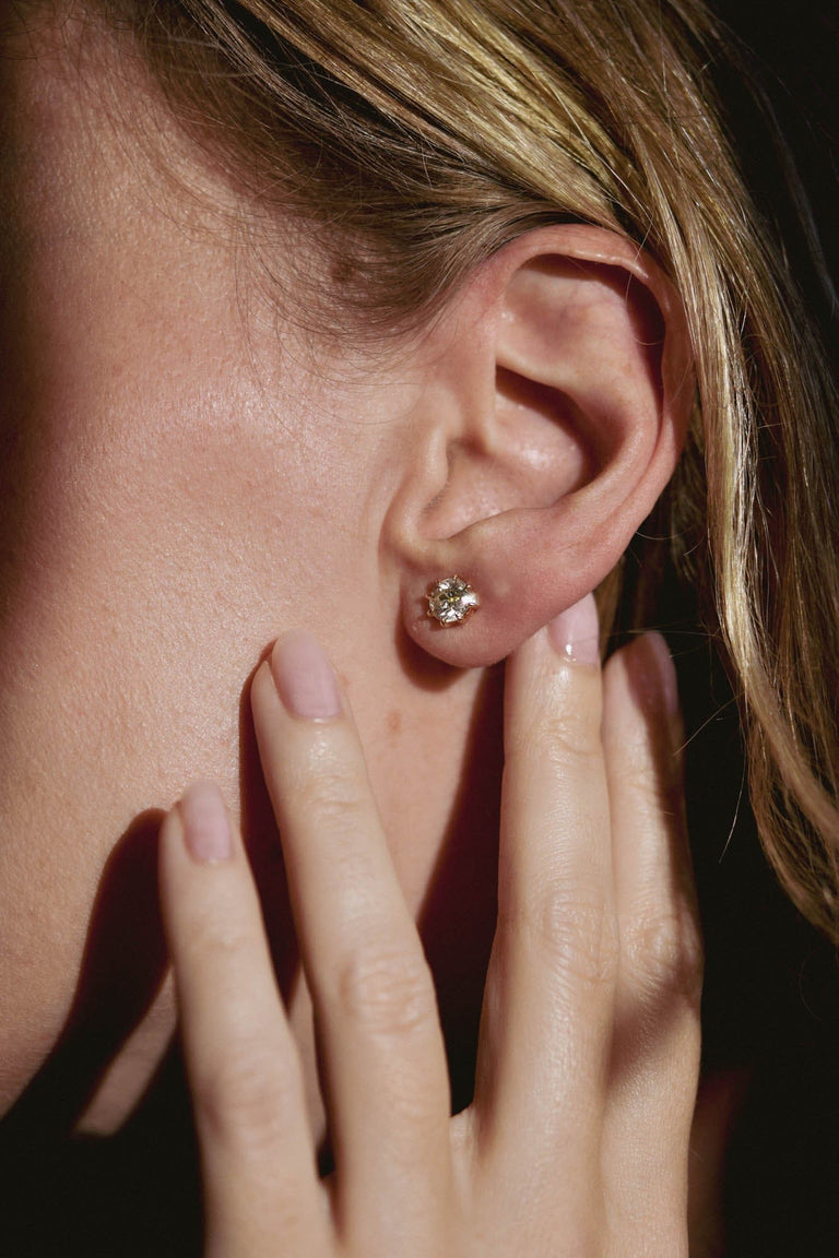 1.84ct Old European Cut Diamond Yellow Gold Stud Earrings