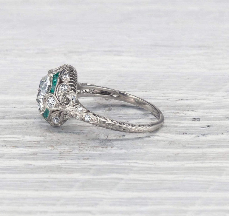 1.87 Carat Edwardian Diamond and Emerald Engagement Ring