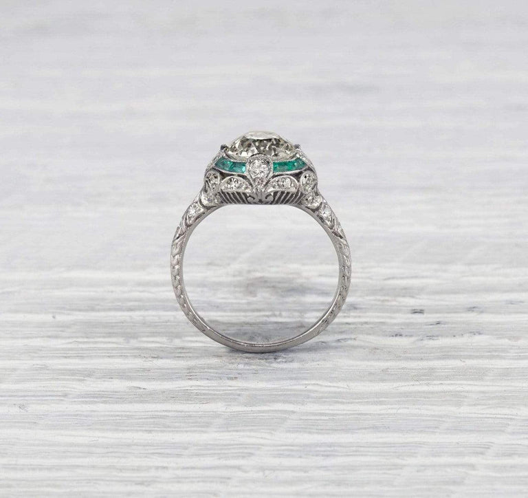 1.87 Carat Edwardian Diamond and Emerald Engagement Ring