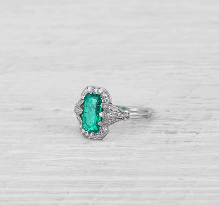 1.91 CARAT ART DECO EMERALD AND DIAMOND RING